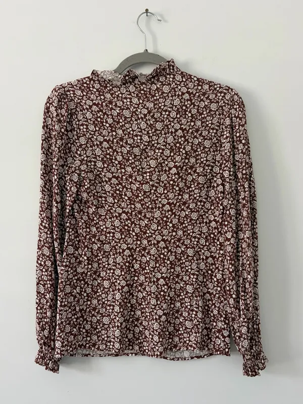 Reformation Amira Long Sleeve Floral Boho Blouse Chocolatier Brown White XS - Image 8