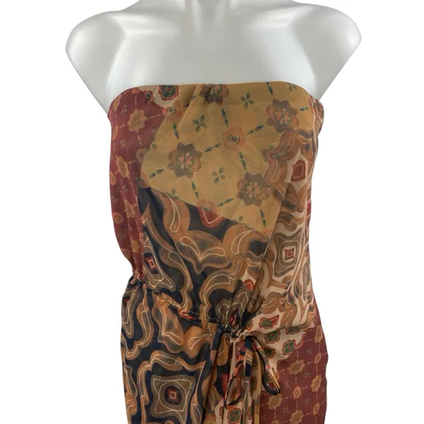 MISA Los Angeles Mariah Multicolor Floral Strapless Ruched Midi Tube Dress Sz S - Image 3