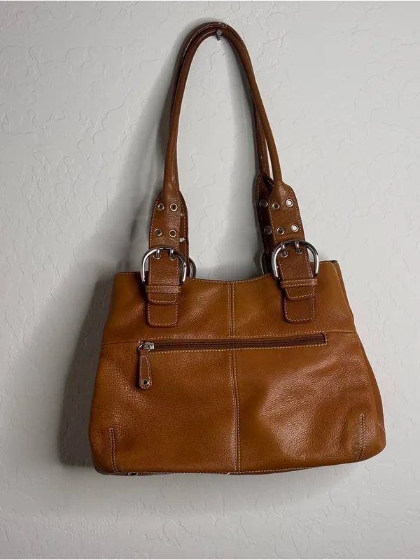 TIGNANELLO Satchel Tote Bag Caramel Leather Double Handle Magnet Closure - Image 3