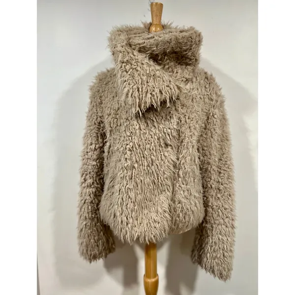Zara Shaggy Faux Fur Jacket 70s Boho Penny Lane Style Beige M - Image 5