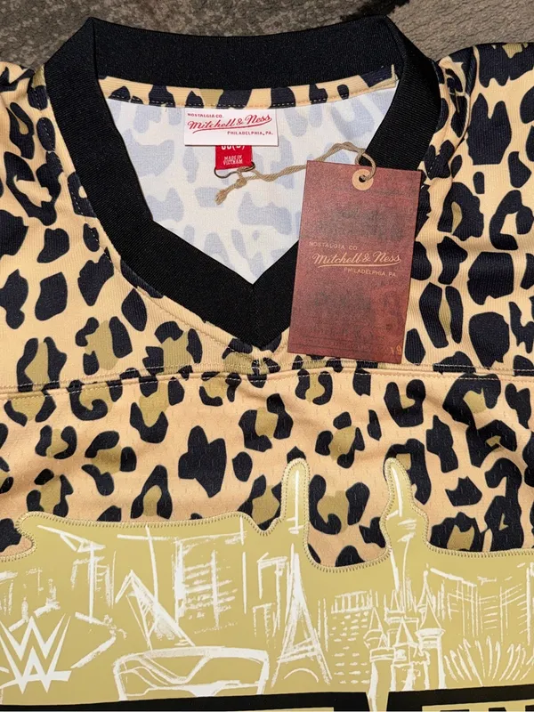 WWE Mitchell & Ness WrestleMania Vegas Leopard Print Jersey - Tan & Black - Image 4