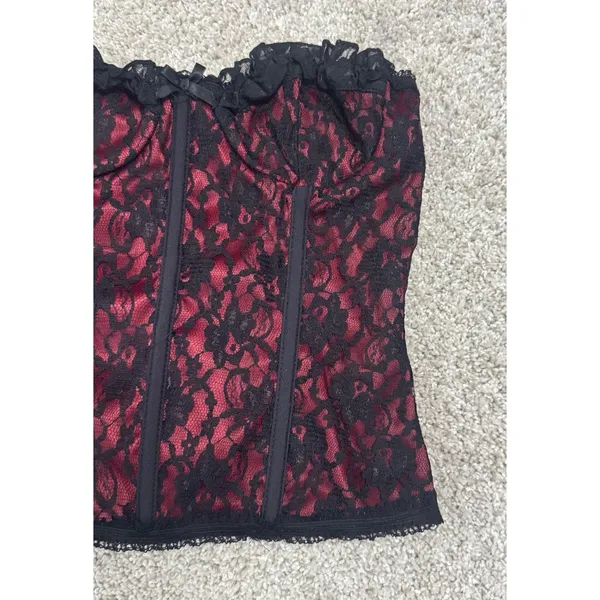 Black Red Lace Bustier Corset Top Strapless Gothic Victorian Style Size M - Image 4