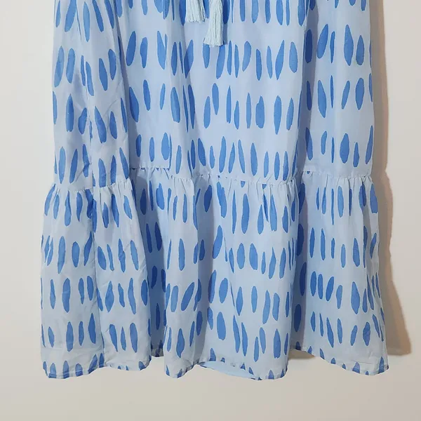 J. Marie Blue Print Ruffle Sleeve Tiered Mini Dress Size Medium NWT - Image 3