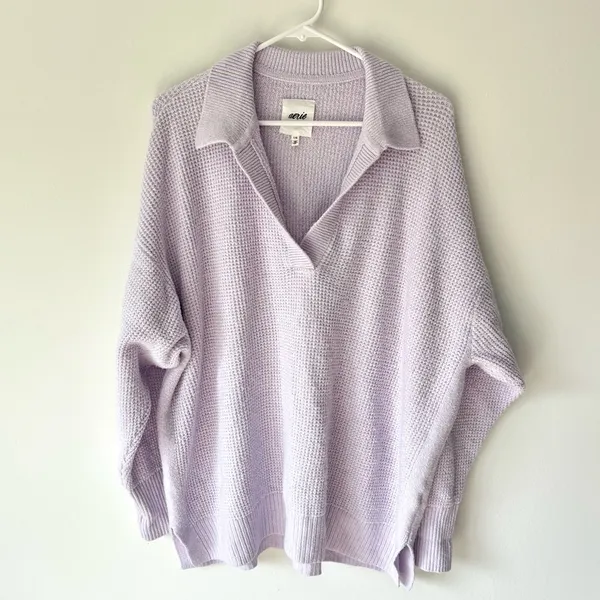 Aerie CozyUp Waffle Polo Sweater Lavender Dawn Purple Oversized Baggy Knit - Image 3
