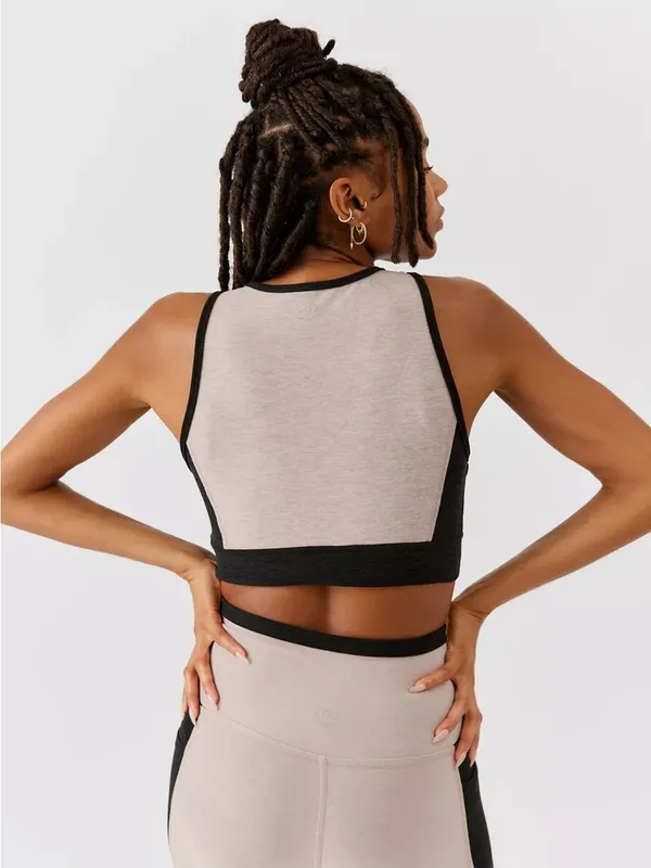 Beyond Yoga On Block Bra in Chai and Darkest Night - Image 2