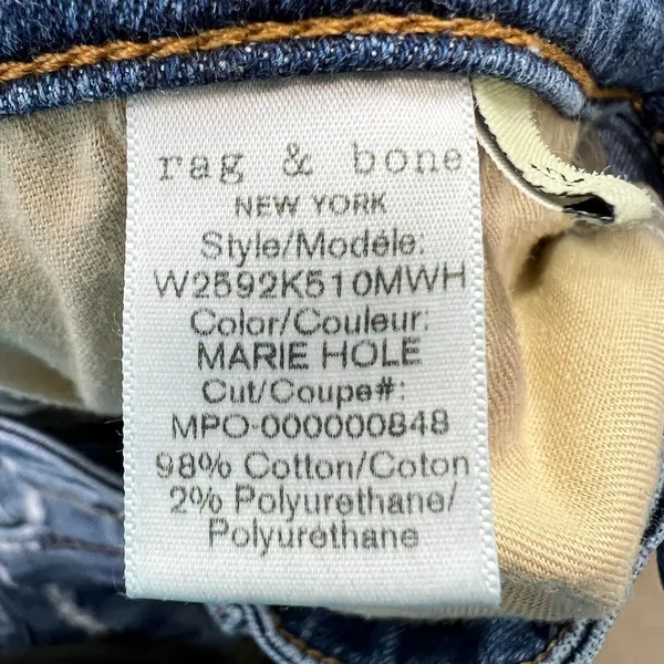 Rag & Bone Dre Low-Rise Boyfriend Marie Womens 32 Denim Blue Distressed‎ Raw Hem - Image 6