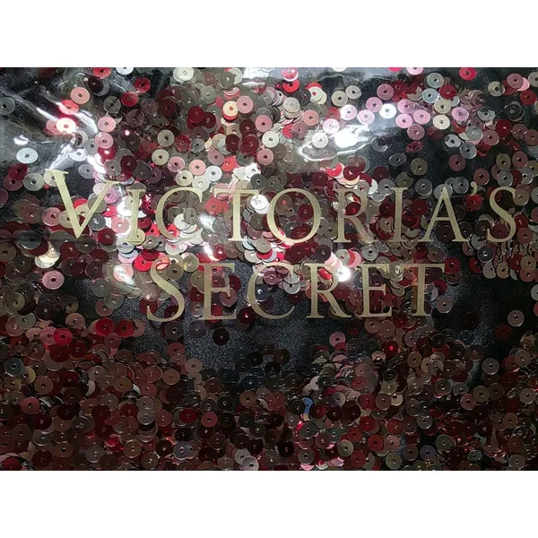 Victorias Secret Clear Sequin Wristlet Clutch Makeup Cosmetic Bag 8.5x6 in Zip - Image 2