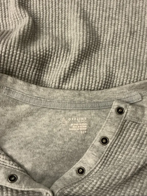 Aerie Light Gray Waffle Henley Crewneck Top Size Small - Image 3