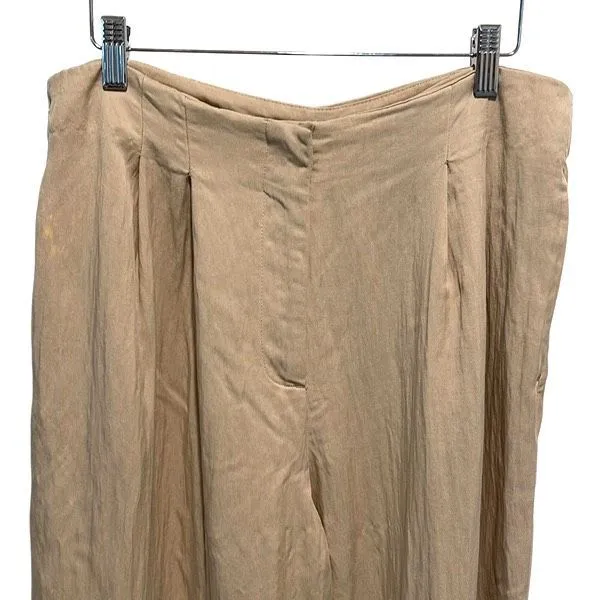 Zara Womens High Waisted Pleated Wide Leg Trouser‎ Pants Beige Large - Image 2