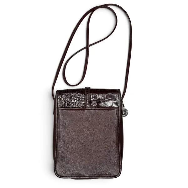 Brighton Oxblood Leather Vtg Croc Embossed Crossbody Bag Silver Buckle & Charm - Image 8