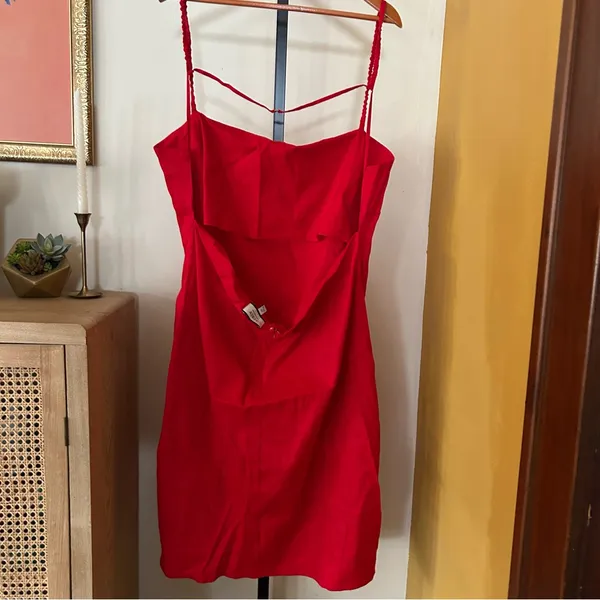 J.Crew Collection Side-Ruched Dress Stretch Linen-Viscose Blend Red Plus Size 24 - Image 6