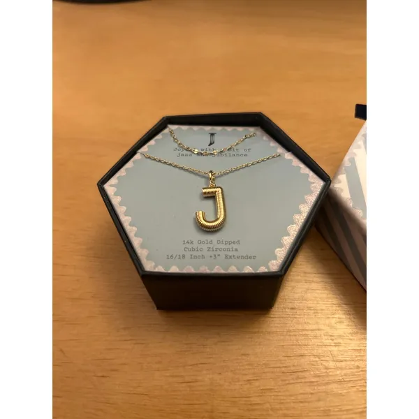 New Women’s or Girls Gold Dipped Cubic Zirconia “J”Charm Necklace 16-18” +3” ext - Image 3