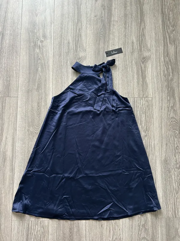 New Lulus Headed Out Tonight Navy Blue Satin Halter Swing Dress Medium MSRP $58 - Image 7