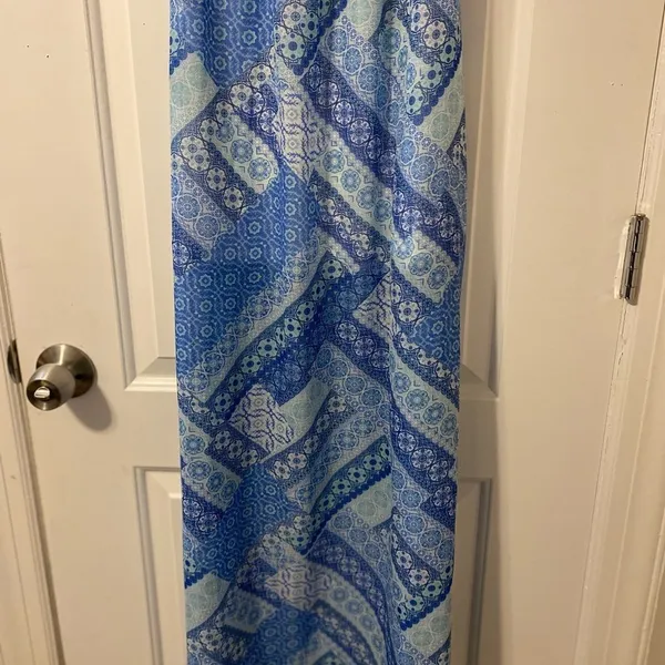 Iris Los Angeles Strapless Maxi Dress Womens Small Blue White Mosaic Lace Cutout - Image 3