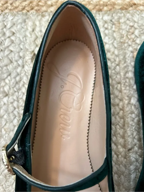 J. Crew Forest Green Velvet Anya Mary Jane Flats with Rhinestone Buckle Size 6 - Image 4