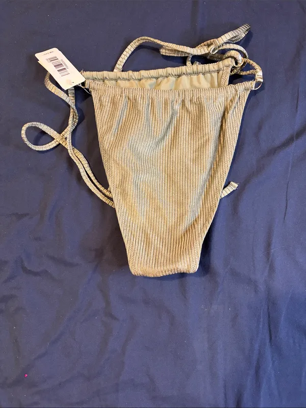 aerie Olive Ribbed Tie-Side Bikini Bottoms with Adjustable Side Ties - Image 2