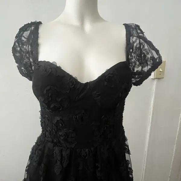 Lulus black dress M Notable Elegance Floral Appliqué Bustier Midi Party Formal - Image 5