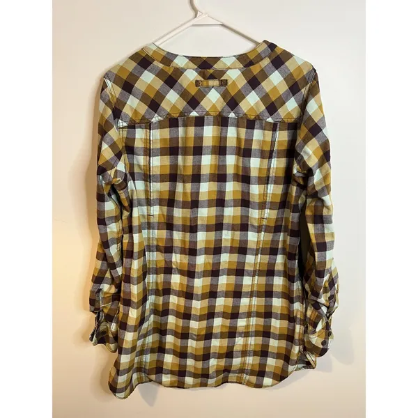 Duluth Trading Co Top W Med Yellow Flannel Plaid Tunic Button Front Fall Autumn - Image 5