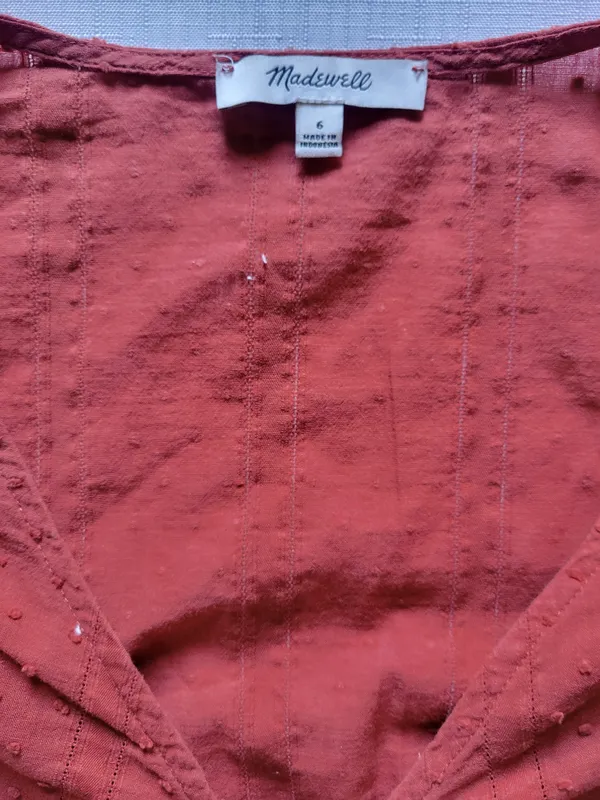 Madewell Women's Rust Red Button-Front V-Neck Blouse Size 6 - Image 5