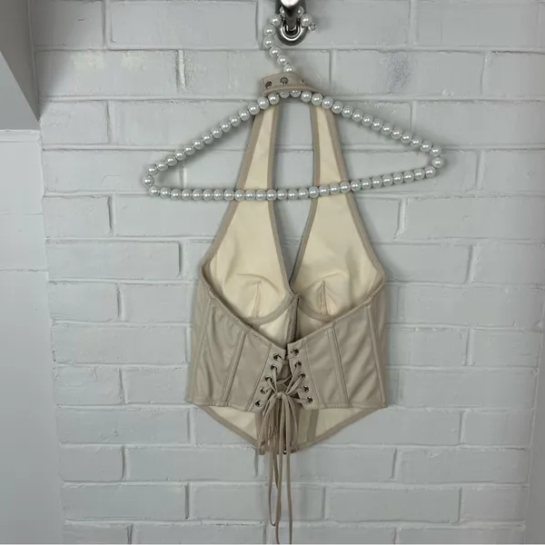 Urban Outfitters Out From Under Cream Faux Leather Halter Corset Top Size M - Image 8