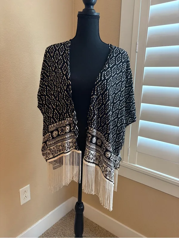 Abercrombie & Fitch Kimono Shawl Swim Suit Cover Up One Size Fringed Boho W4 - Image 2