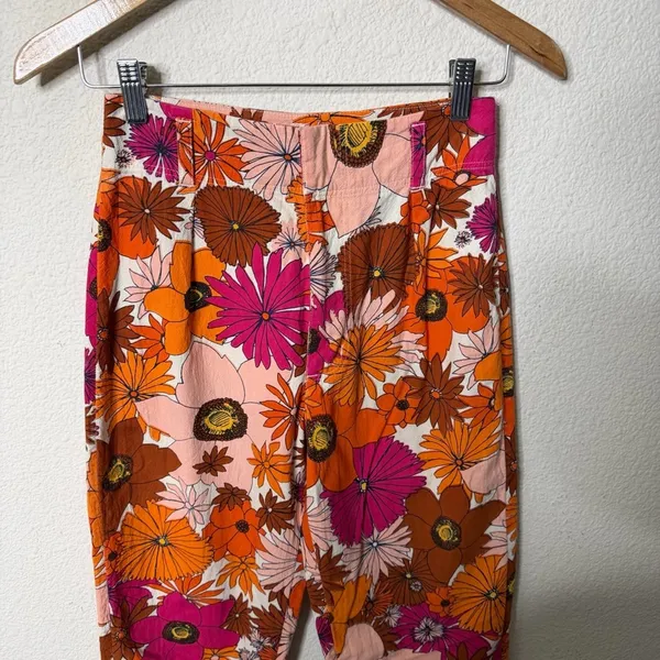 Free People Tessa Tapered Trousers Orange Floral Womens Pants Size 0‎ - Image 3
