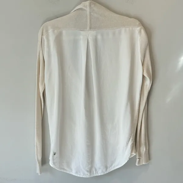 Lululemon Athletica Knit Button Down Cardigan Front & Blouse Back‎ Beige White - Image 3
