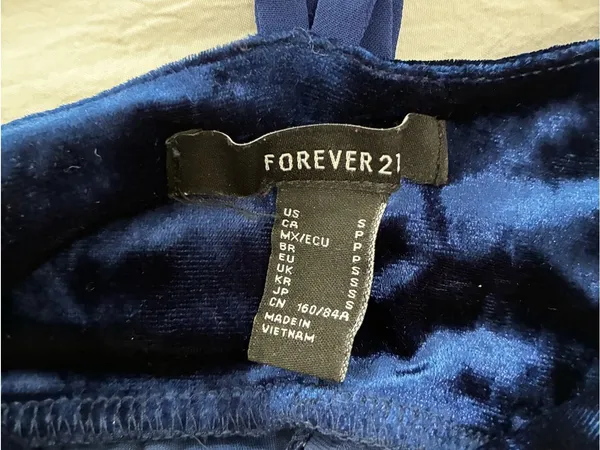 Forever 21 Navy Blue Crushed Velvet Strappy Mini Dress - Image 2