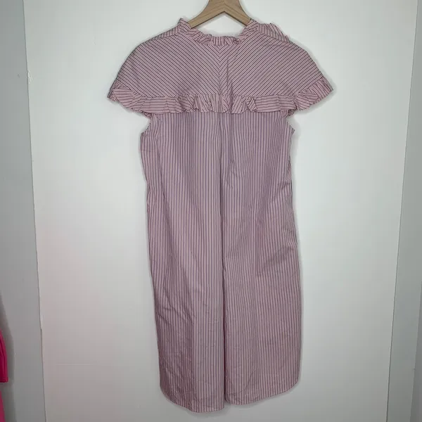 Sandro Striped Ruffled Cotton Rose Shirt Midi Dress Womens 2 - Image 4
