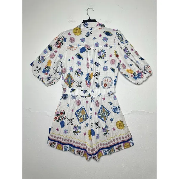 LABEL OF LOVE Women's Size L White Euro Summer Portofino Linen Playsuit Romper - Image 3