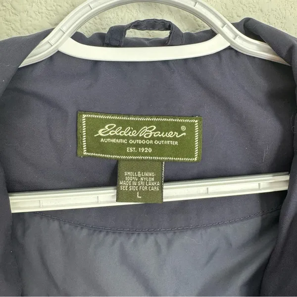 Eddie Bauer dark navy blue zip up rain jacket with hood women’s size L - Image 2