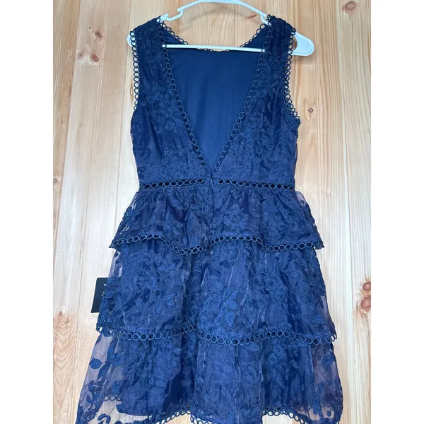 NWT Lulus Look So Sweet Navy Blue Embroidered Lace Mini Dress Cocktail Size S - Image 4
