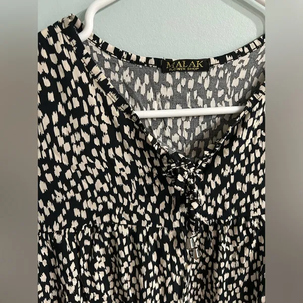 Modest Black and White Patterned Dress - Image 2