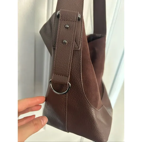 Steve Madden Coffee Brown Faux Leather BMonte Bucket Shoulder Bag boho - Image 7