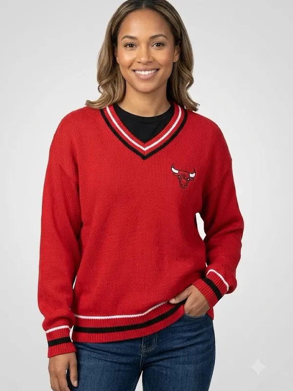 Ultra Game Women Chicago Bulls V-Neck Sweater S Red NBA Basketball Knit Pullover - Image 9