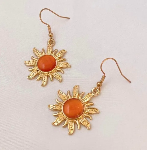 18K Gold Plated Orange Opal Sunflower Dangle Drop Earrings for Women - Image 4