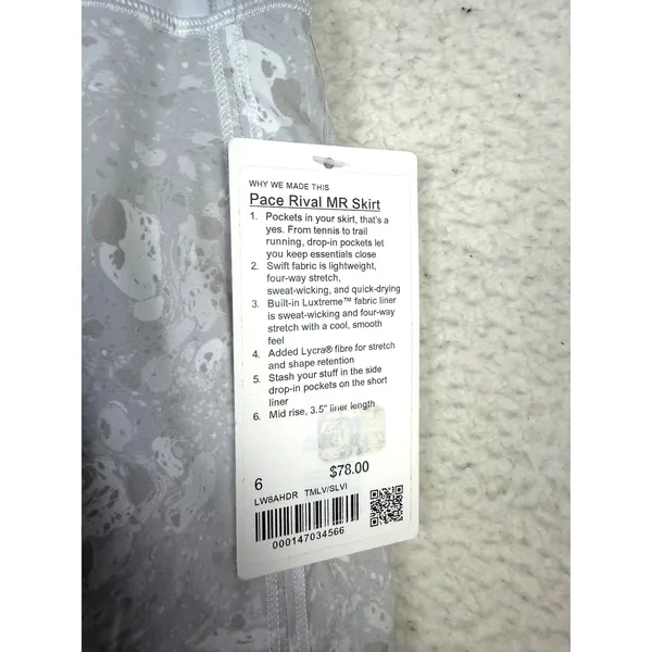 NWT! Lululemon Pace Rival MR Skirt Terrazzo Marble Silver Ice Size 6 Athleisure - Image 4