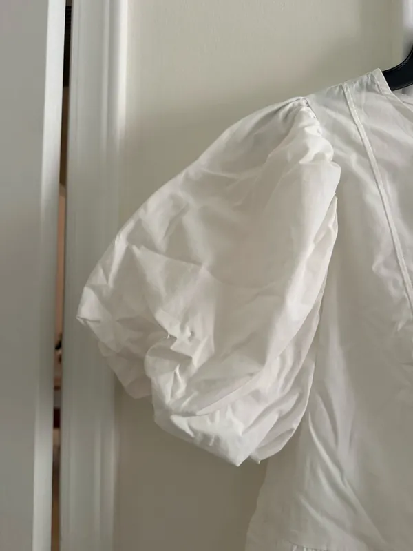 H&M White Puff Sleeve Tie Front Mini Dress - Image 5