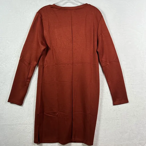 Sampeel Womens Long Sleeve Crew Neck T-Shirt Dress Rust Orange Side‎ Slit Large - Image 2