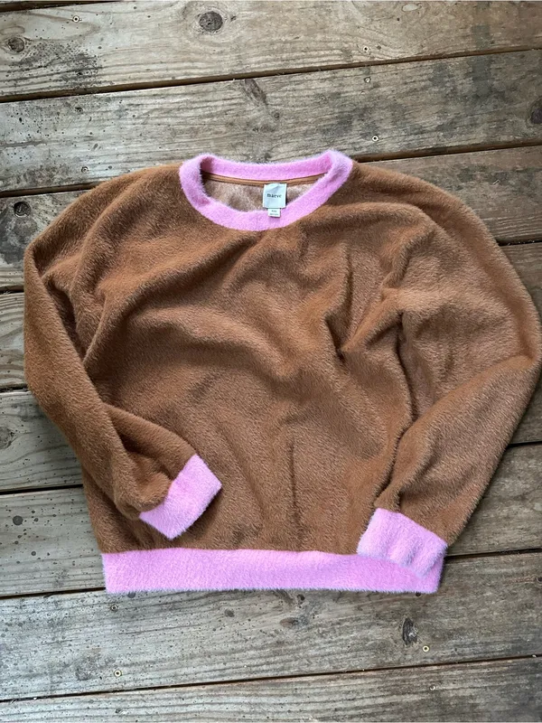 Maeve Anthropologie cozy ringer sweater brown pink xxs - Image 2