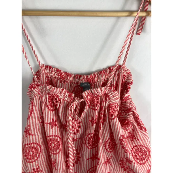 Aerie Eyelet Stripe Tie Shoulder Breezy Flowy Tank Red White Size Medium - Image 2