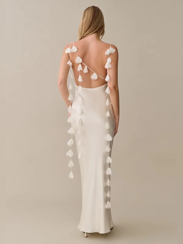 NWT Few Moda Ingrid Dress size Small S Ivory Cream silky ruffle maxi o.p.t cowl - Image 2