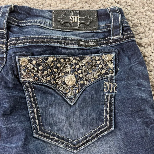 Miss Me Signature Skinny Jeans Dark Wash Embellished JE7213S2L Size 32 - Image 12