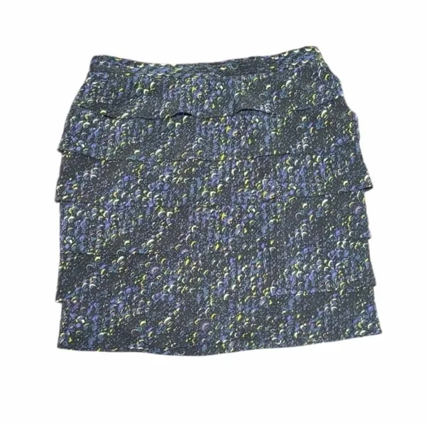 Tory Burch Silk Tiered‎ Ruffle Mini Skirt Abstract Print Purple Yellow Size 8 - Image 2