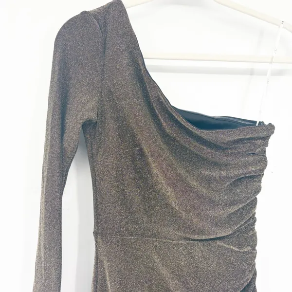 NWT Lulus Womens Precious Prize Gold Metallic Glam One‎ Shoulder Maxi Dress XS - Image 4