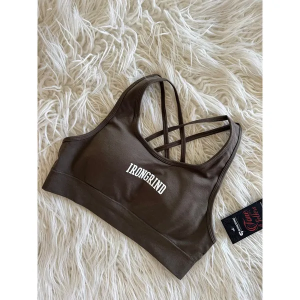 IronGrind Reborn Double Crossover Sports Bra Mocha Size Small - Image 3