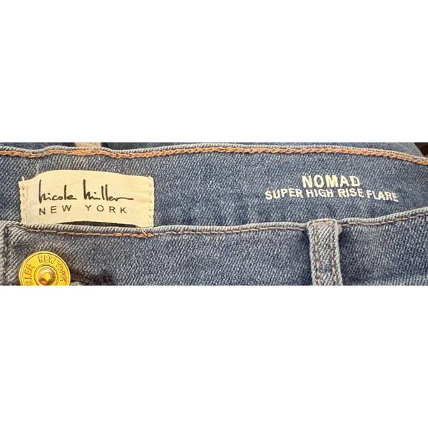 Nicole Miller Nomad Super High Rise Flare Jeans Womens 8 Blue Excellent Stretch - Image 4