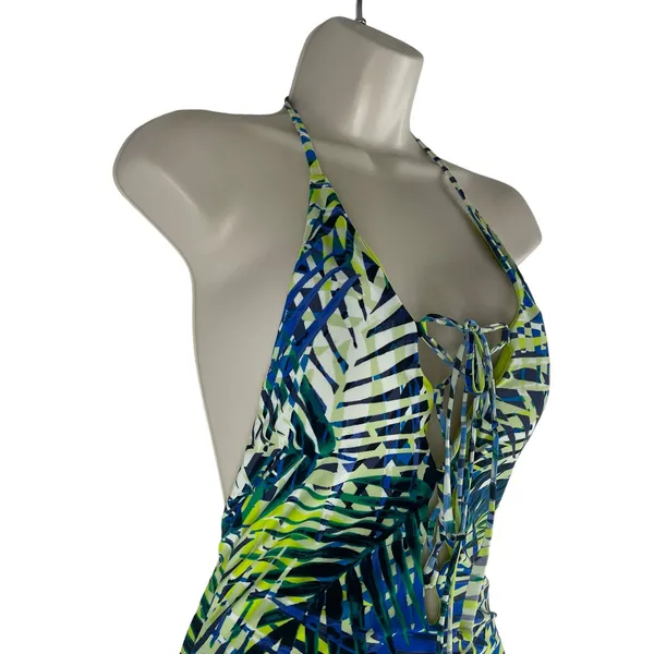 Aerie Tropical Leaf Print Plunge V Neck Lace Up One Piece Swimsuit Size S - Image 6