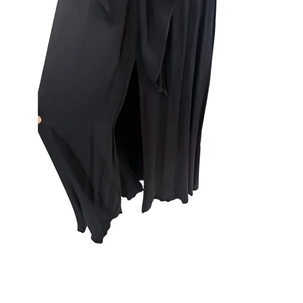 Free People Black Plunge Open Back‎ Maxi Dress Tie Waist High Slit Gown US 2 - Image 6
