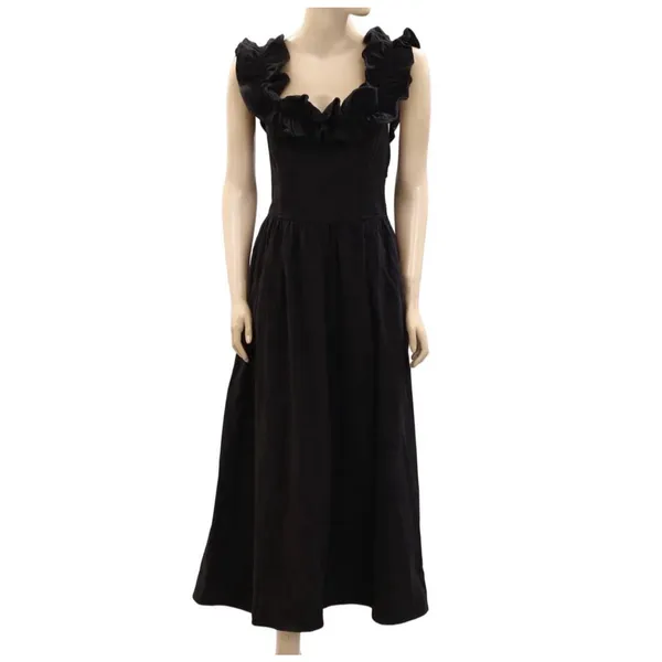 Free People $108 Ruffle It Up Black Midi Dress On or Off Shoulder Back Bow M - Image 3